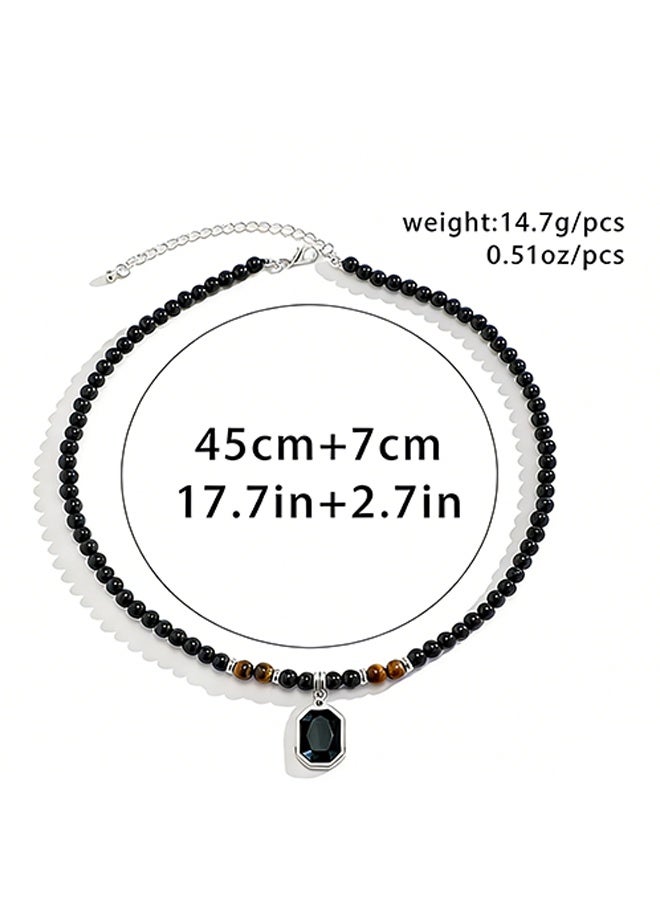 Happy D Black Beaded Chain Necklace with Safety Clasp, Men's Hip-Hop Niche High-End Minimalist Personalized Collarbone Chain Accessory - Image 5